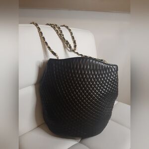 Bally Black Bag with Quilted Design And Gold Tone Strap